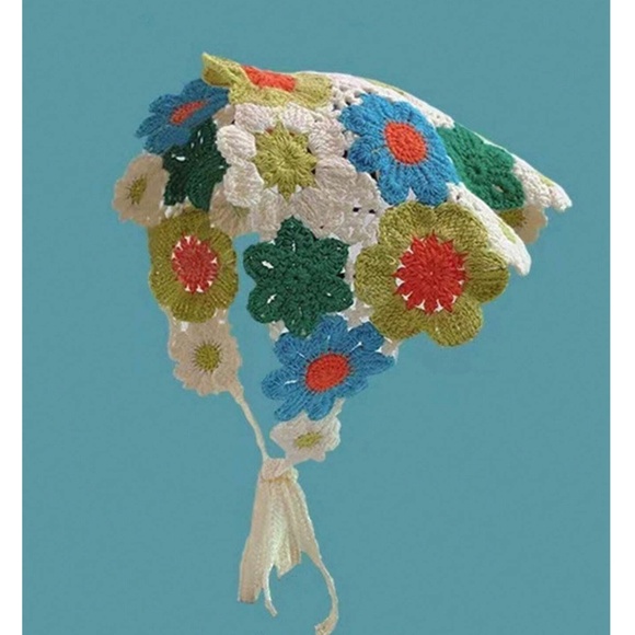 Boho Multicolor Floral Crochet Handkerchief Headband - Picture 1 of 3